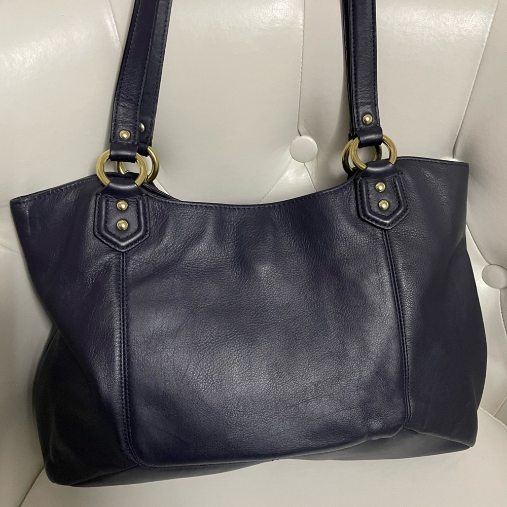 Coach Navy Leather Tote Bag - Picture 3 of 6